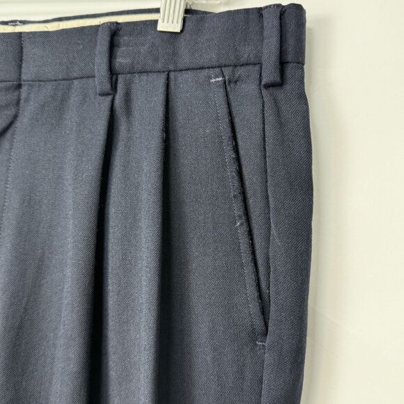 Vintage 80s Todays Man Wool Pleated Trouser Black 36x32 Cuffed - Picture 8 of 16